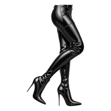 Black aesthetic thigh-high patent leather boots, sharp stiletto heel, elegant silhouette, minimal background, soft studio lighting, luxury editorial style, dramatic shadows, ultra detailed.
 sticker