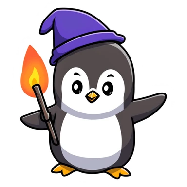 penguin wizard casting a glowing spell sticker