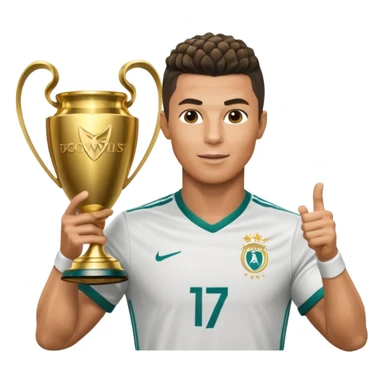 Cristiano Ronaldo holfing the champions league with noodle hair a bit longer noodle hair with a bit of blonde highlights and tge hair xoming down a bit just a bit of blonde not completely sticker