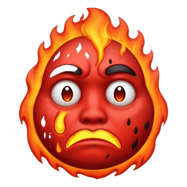 make this image with a sad face thats red with lava and steam coming from the head sticker