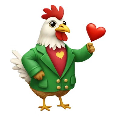 Chicken using a red and green jacket with lovely hearts around sticker
