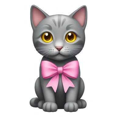 grey cat with yellow eyes and a pink bow on its head sticker