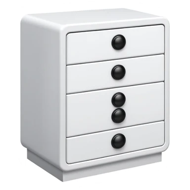 sleek white 6-drawer chest with one small black knob per drawer, stacked vertically sticker