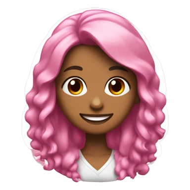 Una chica morena con el pelo largo y flequillo sonriendo y con su perro con un lazo rosa en la cabe sticker