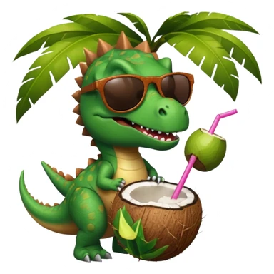 dinosaur wearing sunglasses drinking from a coconut sticker