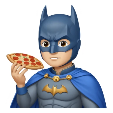 batman, wearing blue ancient chinese custome, with pizza sticker