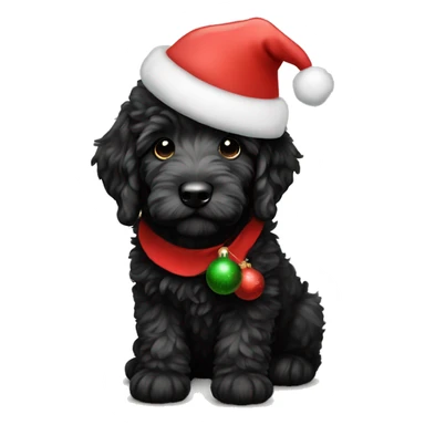 Black golden doodle puppy with a Christmas hat on  sticker