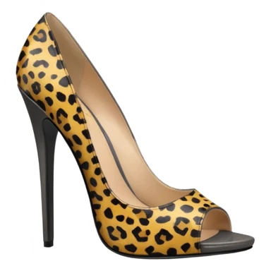 Realistic open toe platform Heel pumps,  Dark gray cheetah spots sticker