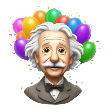 happy albert einstein shooting colorful confetti popper with partty baloons sticker