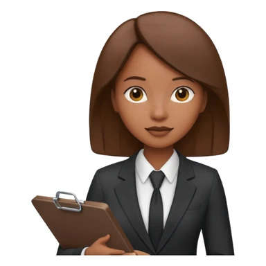 black woman in a suit holding a clipboard sticker