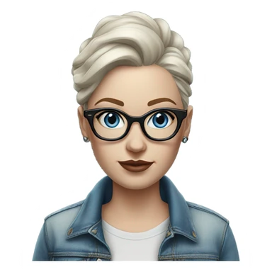 Create a Hyper Realistic pale beautiful tattooed 3D woman with glasses and blue eyes wearing denim jacket sticker