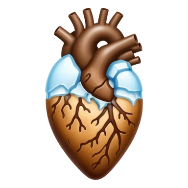 Anatomic heart composed of iced coffe and ice cube inside the heart, only heart without any details like glass  sticker