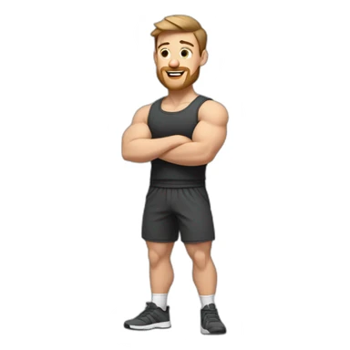Full height Actively gesturing with hands Pale skinned Fit Man With the biceps and brown hair in dark gray Sleeveless Mike, black oversize sports shorts, watch and white Sneakers sticker