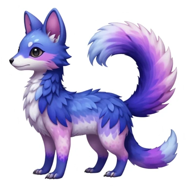  White with indigo-Violet-purple-pinkish-gradient markings beautiful handsome gorgeous aesthetic colorful vibrant Vernid-Trico-species-Fakemon-creature by LiLaiRa, 4 legs, 1 tail, random markings, (full body) sticker