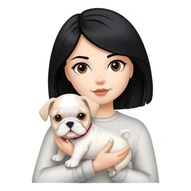 black hair white girl hold short hair maltese and cream color bulldog sticker