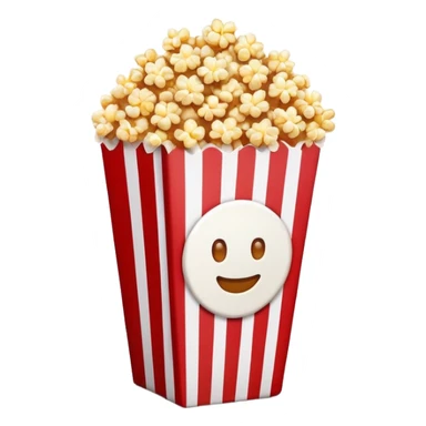 minimalist sweet popcorn emoji style, red and white popcorn box, caramel popcorn sticker