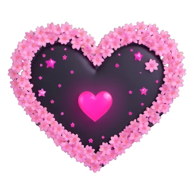 goth sakura black heart with glowing pink outline and magical sparkles sticker