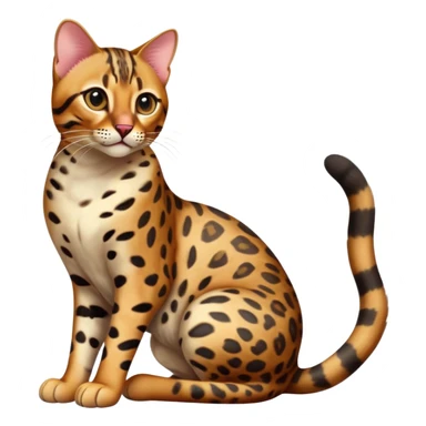 cinematic-[Bengal cat]-realistic-full-body-sitting-emoji,-tail-curled-playfully-around-its-paws,-head-tilted-dramatically,-sleek-[leopard patterned]-fur,-simplified-yet-hilariously-adorable-features,-highly-detailed,-glowing-with-an-almost-sarcastic-glow sticker