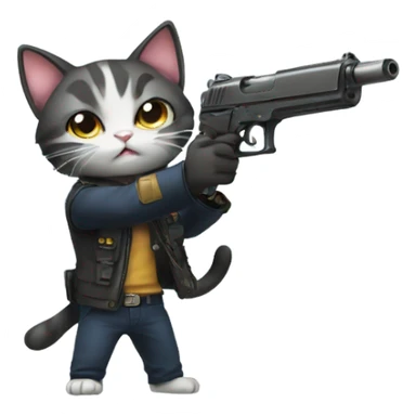 Cat with gun anime sticker