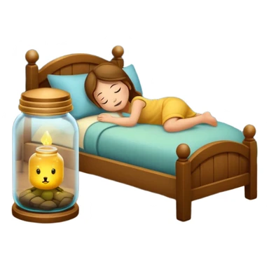 firefly jar used as night lamp beside sleeping critter sticker