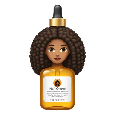 Serum Bottle of hair growth oil. Label has black woman with long afro hair. sticker