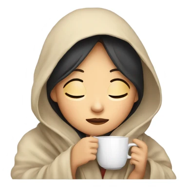 asian girl inside a blanket sipping coffee eyes closed sticker