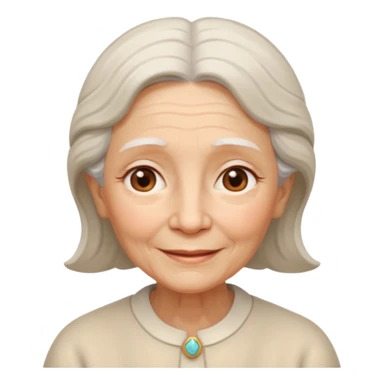 old woman with soft and warm smile, looking calm and friendly, low eyes corner looking like an angel sticker