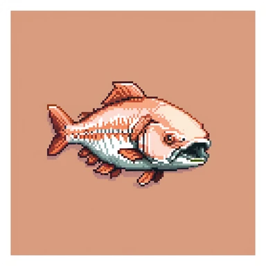 Minecraft salmon fish item texture, eye pointing down-left at 45-degree angle, orange-pink color, simple square texture, pixel art style sticker