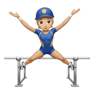 white athlete in uniform on the parallel bars wearing a cap sticker