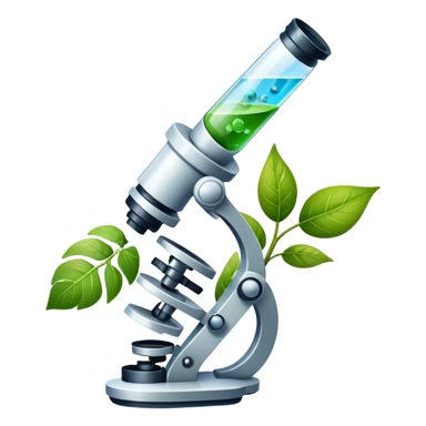 An icon featuring a DNA helix, a microscope, and a plant leaf, symbolizing biology. The design includes animal cells, a test tube, and a globe, representing the study of life forms, ecosystems, and genetics. Transparent background highlights the exploration of living organisms. sticker