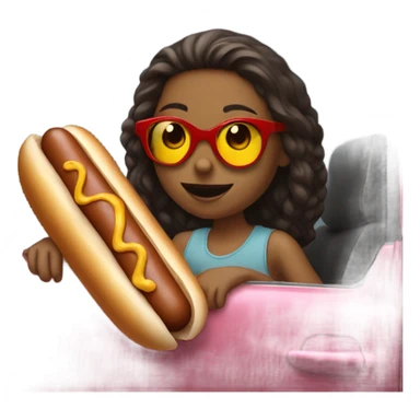 girl in sunglasses by car eating hot dog sticker