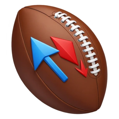 Uma bola de futebol americano com uma seta vermelha curva a indicar uma inversão de marcha abrupta. blue (#00A3E0) and red (#F9423A) sticker