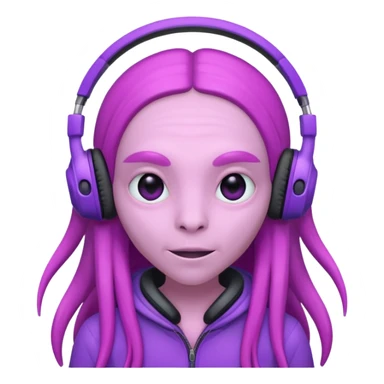 headphone wearing pink alien, purple long haired sticker
