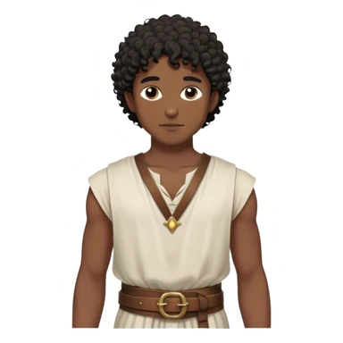 medieval summer outfit worn by a DnD themed fantasy character. basic sleeveless cotton shirt with a loose neckline and a thin leather belt. clothes only above the waist. The clothes full waist. The character's haven't arms. character is black hair, brown eyes, short curly hair, dark-skinned man. sticker