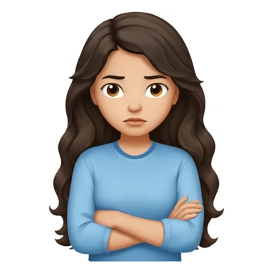 Hispanic light tan girl with long dark wavy hair with arms folded and pouting sticker