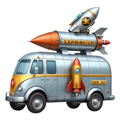 Heroic SuperBug Ron’s exterminator superminator antique rocket-powered tall robot transit van (motto: bug out rocket Bombing creepy bugs is fun) sticker