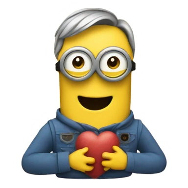 Men holding a minion with hearts around them  sticker