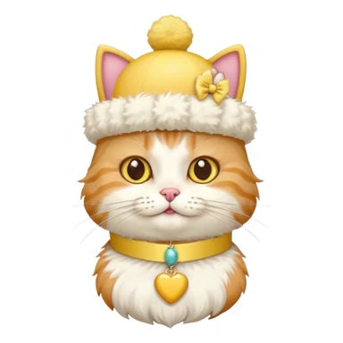 cat wearing a creamy cake hat with fun necklace around his neck and a yellow bow in the middle sticker