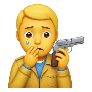 Make a yellow emoji of a guy holding a gun in his mouth while crying sticker