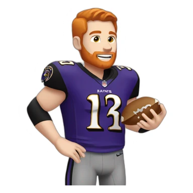 a clean-shaven red haired young man in a ravens jersey eating a chipotle burrito bowl sticker
