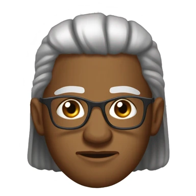 Osoba, ma prostokątną twarz, ciemnobrązowe włosy zaczesane na bok z przedziałkiem, wąski wąsik nad górną wargą, ciemne oczy i gęste brwi, I prostokątny mały czarny wąs. sticker