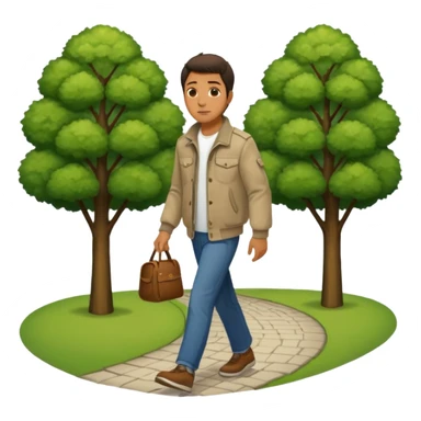 man walking in a park with trees sticker