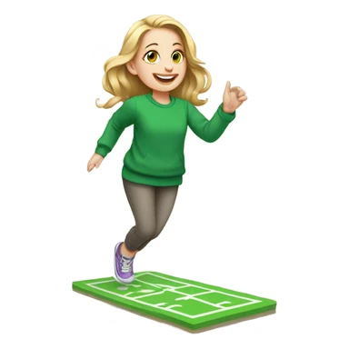 a white girl in a green sweatshirt playing hopscotch sticker