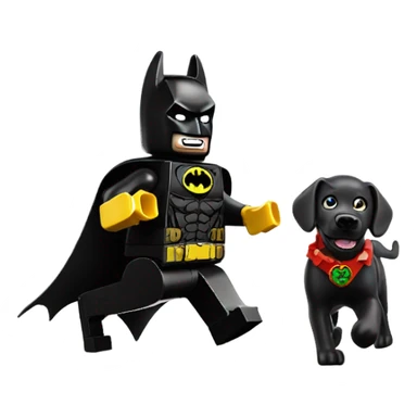 Lego Batman riding a Black lab chasing the joker  sticker