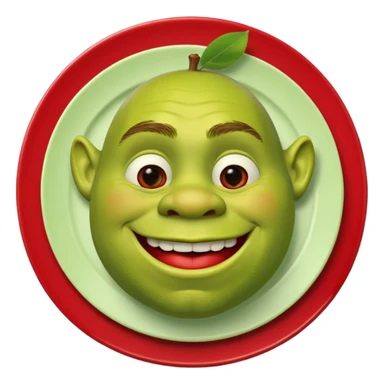 shrek on a plate with an apple inside his mouth sticker