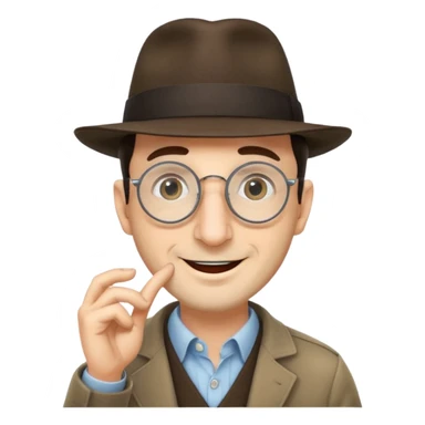 Jewish man wearing fedora with a very long nose that goes past his chin and circular glasses sticker