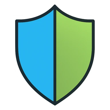 blue and green shield icon, outlined style sticker