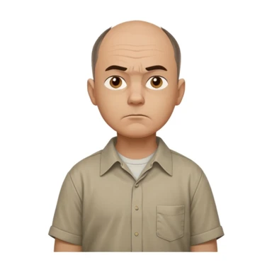 Carl from Sling Blade, serious expression, recognizable features, neutral background, full body, chin sticking out, slouching posture, no glasses, shirt with collar,  side view sticker