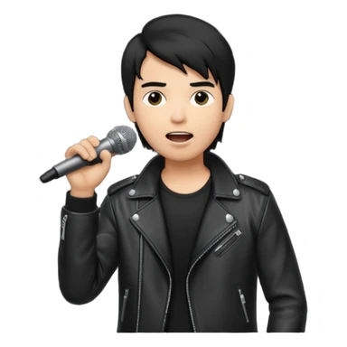 A cool male singer in leather jacket, singing into a standing microphone. sticker