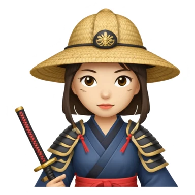 Samurai with straw hat, Warrior in samurai armor, female sticker